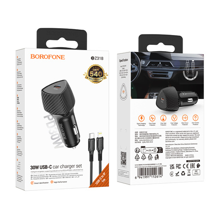 Borofone Kfz-Ladegerät BZ31B Solid - Typ C - PD 30W mit Kabel Typ C auf Lightning schwarz