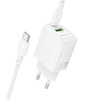 Borofone Netzladegerät BN27 Fuente - USB + Typ C - QC 3.0 PD 20W mit Kabel Typ C auf Typ C weiß