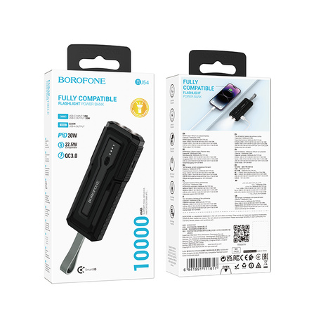 Borofone Powerbank 10000mAh BJ54 Graceful - USB + Typ C - QC 3.0 PD 20W schwarz