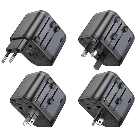 Borofone Reiseadapter BAC12 - 2×USB + Typ C - USA, UK, EU, AU schwarz