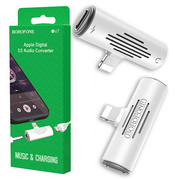 Borofone Adapter BV7 Audio - Lightning na Lightning + jack 3,5mm - biały