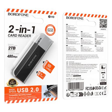 Borofone Kartenleser DH9 Wisdom 2 w 1 - USB 3.0 auf SD + Micro-SD - schwarz-grau
