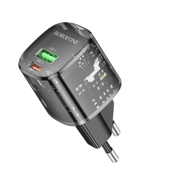 Borofone Netzladegerät BN17 Sunlight - USB + Typ C -  QC 3.0 PD 20W 3A schwarz