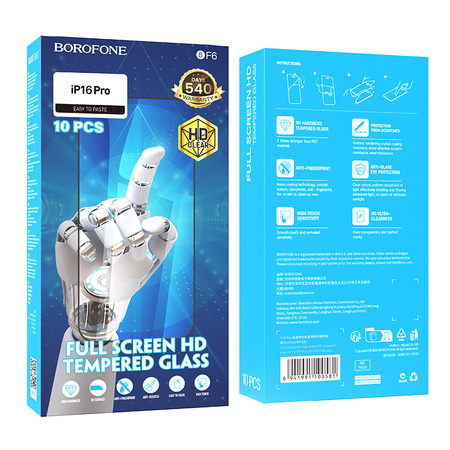 Borofone Panzerglas BF6 Diamond Armor Full Screen HD für iPhone 16 Pro/17 - 10 Stück