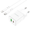 Borofone Ładowarka sieciowa BN7 - USB + Typ C - QC 3,0 PD 20W z kablem Typ C na Lightning biała