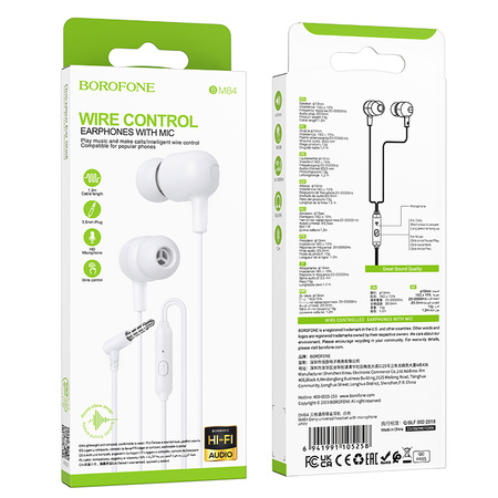 Borofone Słuchawki BM84 Berry z mikrofonem białe