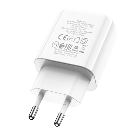 Borofone Netzladegerät BN4 Potential - USB + Typ C - QC 3.0 PD 2.0 20W weiß