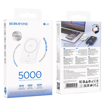 Borofone Powerbank 5000mAh BJ63 Nimble - Typ C - PD 20W magnetisch mit induktivem Laden weiß