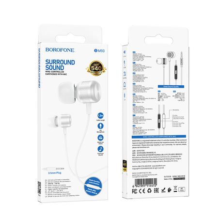 Borofone Słuchawki BM93 Platinum z mikrofonem srebrne