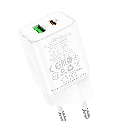 Borofone Netzladegerät BN7 - USB + Typ C - QC 3.0 PD 20W weiß