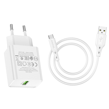 Borofone Netzladegerät BN5 Sunlight - USB - QC 3.0 18W mit Kabel USB auf Typ C weiß