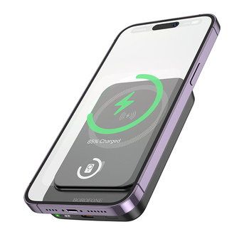 Borofone Power Bank 10000mAh BJ63A Nimble - Typ C - PD 20W magnetyczny z ładowaniem indukcyjnym czarny