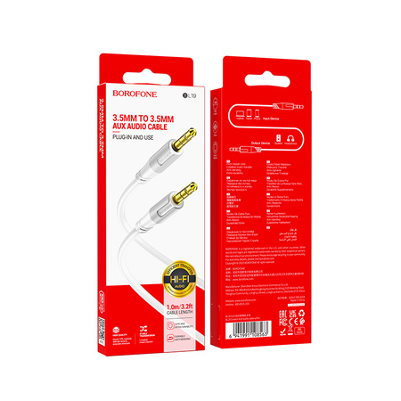 Borofone Kabel AUX BL19 Creator - jack 3,5mm na jack 3,5mm - 1 metr biały