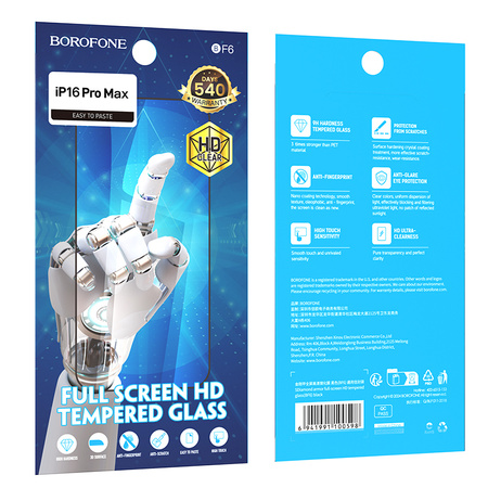Borofone Hartowane szkło BF6 Diamond Armor Full Screen HD do Iphone 16 Pro Max - 10 sztuk