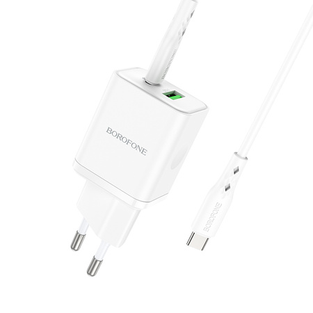 Borofone Netzladegerät BN7 - USB + Typ C - QC 3.0 PD 20W mit Kabel Typ C auf Typ C weiß