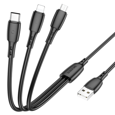 Borofone Kabel BX71 3 w 1 - USB na Typ C, Micro USB, Lightning - 2A 1 metr czarny