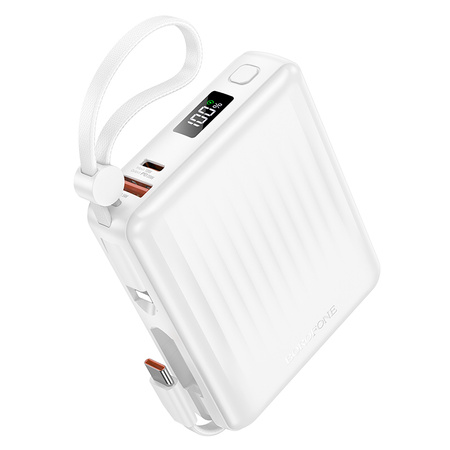 Borofone Power Bank 15000mAh BJ70A Vigorous - USB + Typ C - QC 3.0 PD 20W z kablami Typ C i Lightning biały
