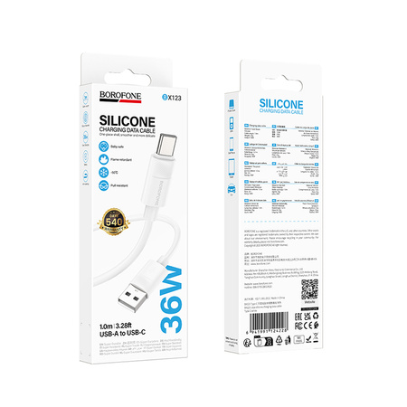 Borofone Kabel BX123 Leya - USB na Typ C - 36W 3A 1 metr biały