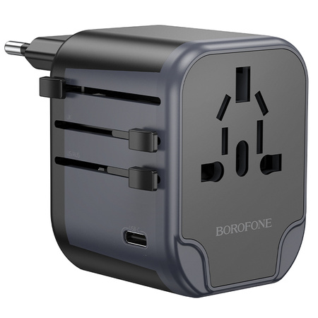 Borofone Adapter sieciowy ładowarki BAC12 - 2xUSB + Typ C - USA, UK, EU, AU czarny