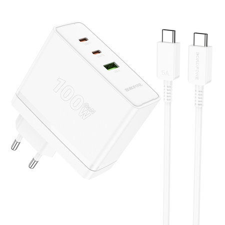 Borofone Netzladegerät BN11 Imperial - USB + 2×Typ C - QC 3.0 PD 100W mit Kabel Typ C auf Typ C weiß