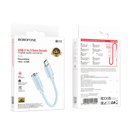 Borofone Adapter BV22 Lemon - Typ C auf Klinke 3,5mm (DAC) - hellblau