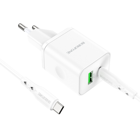 Borofone Netzladegerät BN7 - USB + Typ C - QC 3.0 PD 20W mit Kabel Typ C auf Typ C weiß