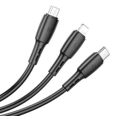 Borofone Kabel BX71 3 w 1 - USB auf Typ C, Micro USB, Lightning - 2A 1 m schwarz