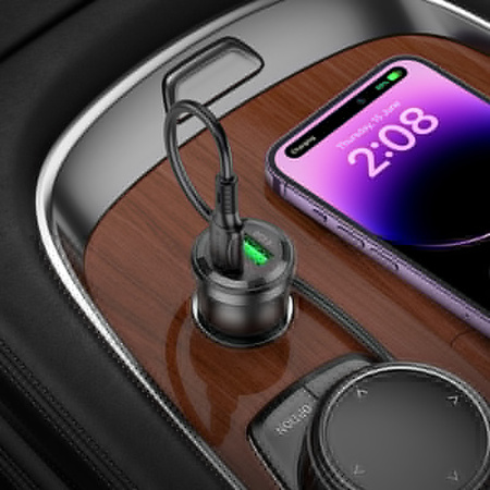 Borofone Ładowarka samochodowa BZ25 Journey - USB + Typ C - PD 38W 3A z kablem Typ C na Lightning czarna