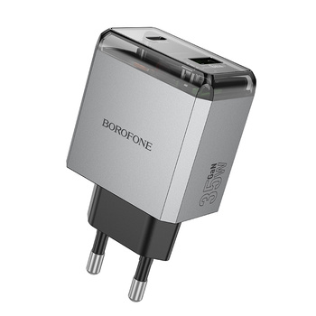 Borofone Netzladegerät BN20 Lena - USB + Typ C - PD 35W grau