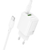 Borofone Netzladegerät BN29 Fuente - USB + Typ C - QC 3.0 PD 30W mit Kabel Typ C auf Typ C weiß