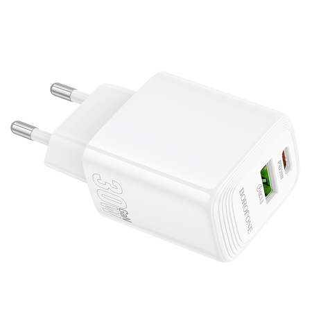Borofone Ładowarka sieciowa BN29 Fuente - USB + Typ C - QC 3.0 PD 30W biała