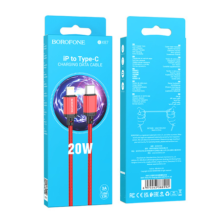 Borofone Kabel BX87 Sharp - Typ C na Lightning - PD 20W 1 metr czerwony
