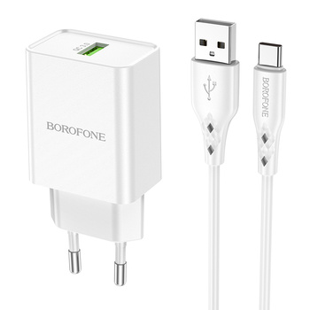 Borofone Netzladegerät BN5 Sunlight - USB - QC 3.0 18W mit Kabel USB auf Typ C weiß