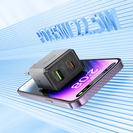 Borofone Netzladegerät BN20 Lena - USB + Typ C - PD 35W grau