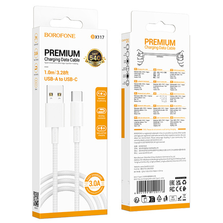 Borofone Kabel BX117 Source - USB na Type C - 1 metr biały