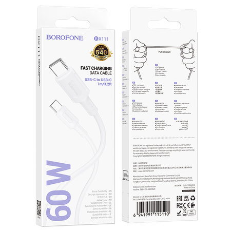 Borofone Kabel BX111 Feliz - Typ C auf Typ C - 60W 3A 1 m weiß
