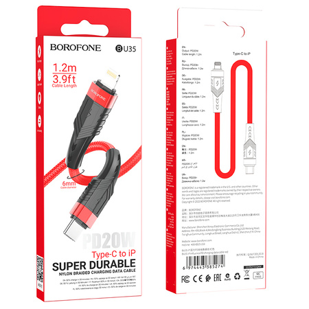 Borofone Kabel BU35 Influence - Typ C na Lightning - PD 20W 1,2 metra czerwony