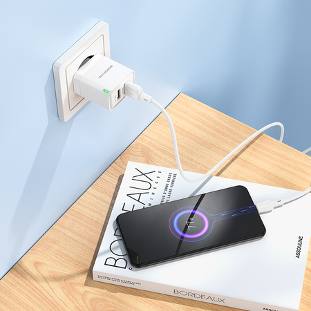 Borofone Ładowarka sieciowa BN15 Strong - 2xUSB - 2,1A z kablem USB na Micro USB biała