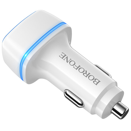 Borofone Ładowarka samochodowa BZ14 Max - 2xUSB - 2,4A z kablem USB na Micro USB biała