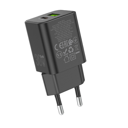 Borofone Netzladegerät BN14 Royal GaN - USB + Typ C - QC 3.0 PD 30W schwarz