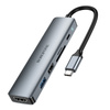 Borofone Adapter DH15 Buddy 6 w 1 - Typ C auf HDMI + Typ C + USB 3.0 + USB 3.0 + SD + microSD - PD 100W grau