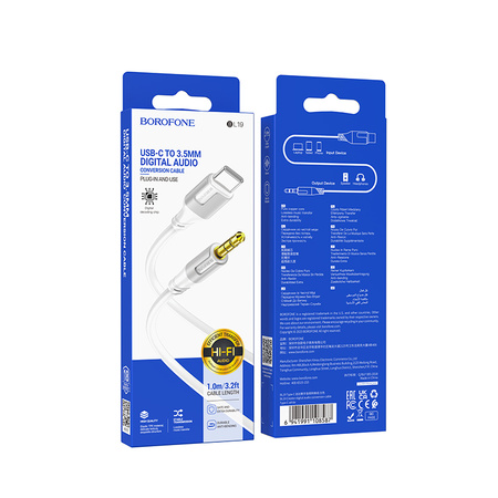 Borofone Kabel AUX BL19 Creator - jack 3,5mm na Typ C - 1 metr biały