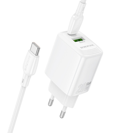 Borofone Netzladegerät BN27 Fuente - USB + Typ C - QC 3.0 PD 20W mit Kabel Typ C auf Typ C weiß
