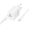 Borofone Netzladegerät BN27 Fuente - USB + Typ C - QC 3.0 PD 20W mit Kabel Typ C auf Typ C weiß