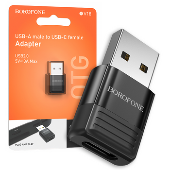Borofone Adapter BV18 - USB na Typ C - czarny
