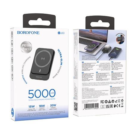Borofone Powerbank 5000mAh BJ63 Nimble - Typ C - PD 20W magnetisch mit induktivem Laden schwarz