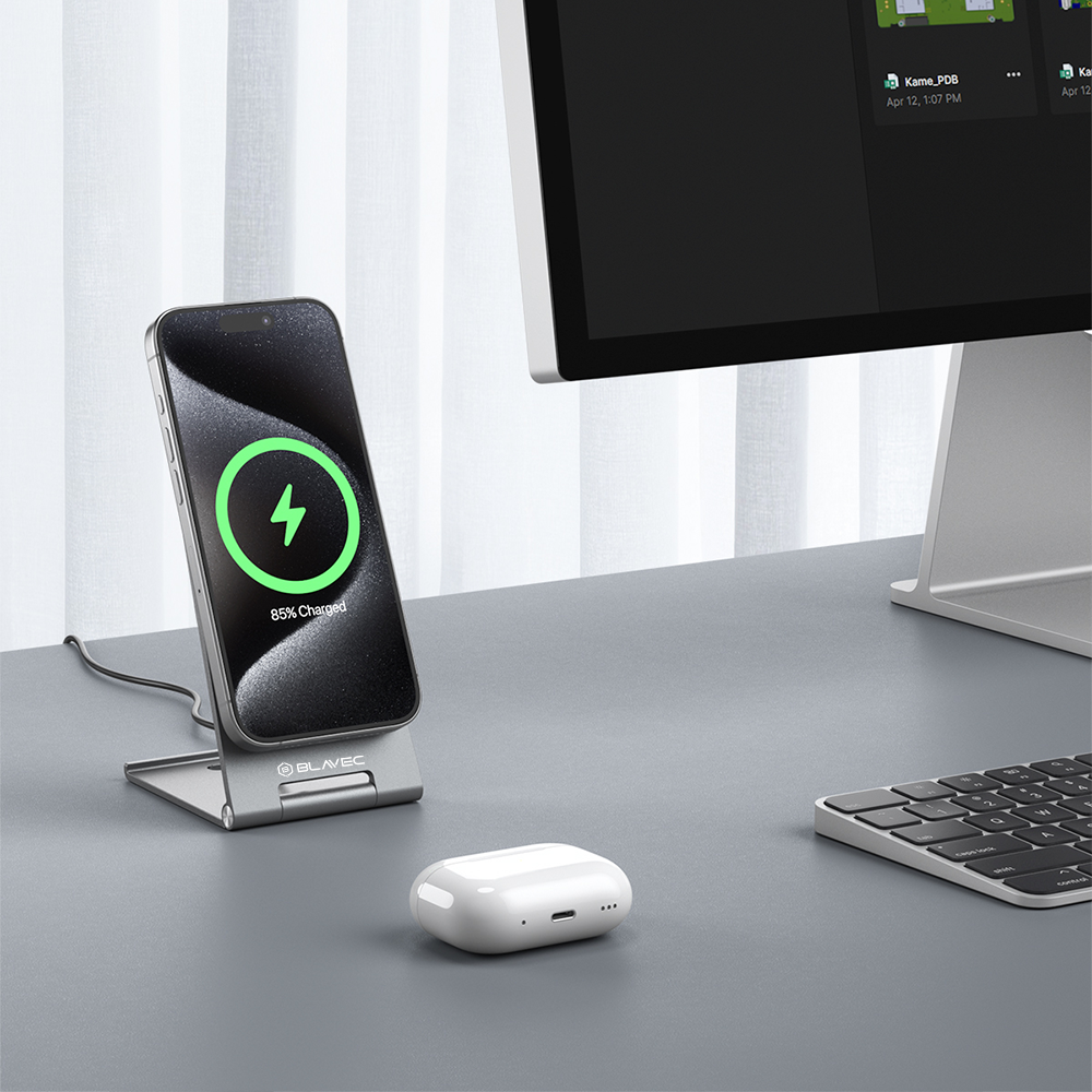 Blavec Induktives Ladegerät BQI-01 Qi2 15W magnetisch kompatibel mit MagSafe + Raptor-Kabel Typ C auf Typ C (BQI01-QI2MS) silber