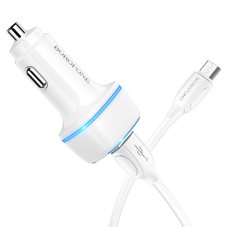 Borofone Ładowarka samochodowa BZ14 Max - 2xUSB - 2,4A z kablem USB na Micro USB biała