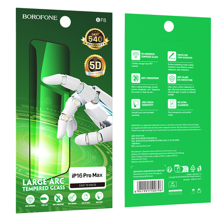 Borofone Panzerglas BF8 Diamond Armor Full Screen 5D Large Arc für iPhone 16 Pro Max - 10 Stück