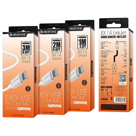 Borofone Kabel BX14 LinkJet - USB na Lightning - 2,4A 3 metry biały